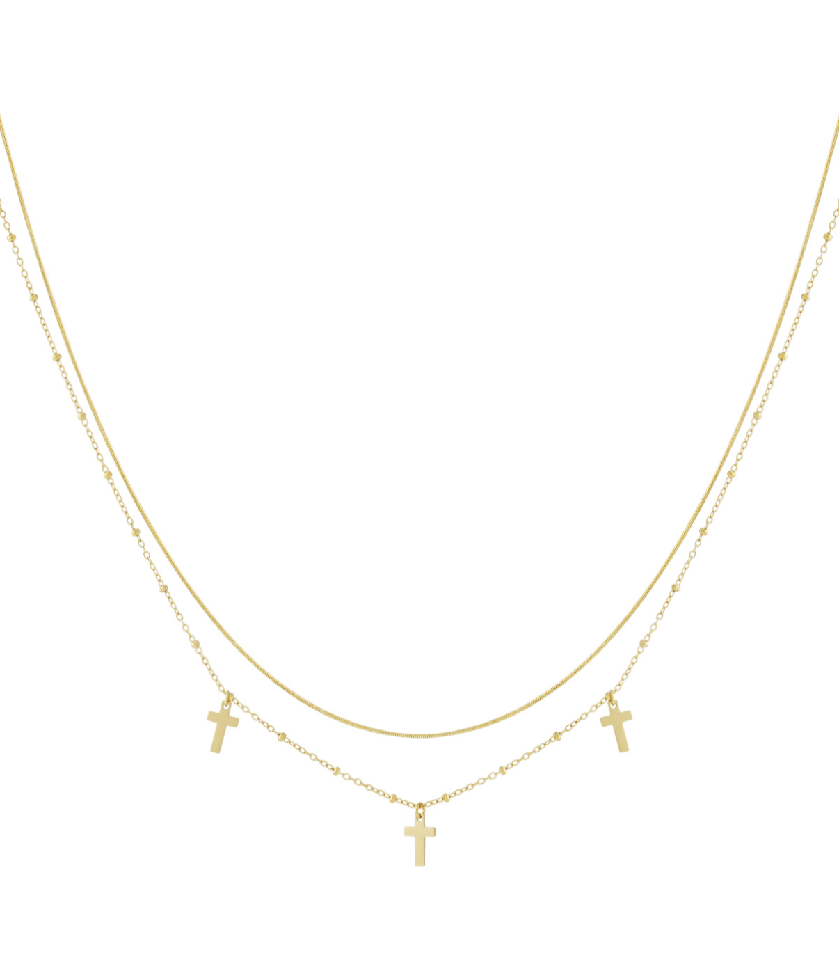 Layered Cross Necklace Gold