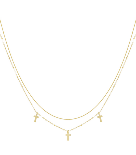Layered Cross Necklace Gold