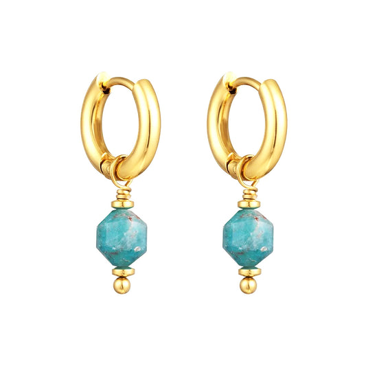 BLUE STONE HUGGIES - GOLD PLATED WITH REMOVABLE CHARM